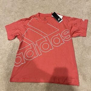 Adidas pink tee with white block letters women